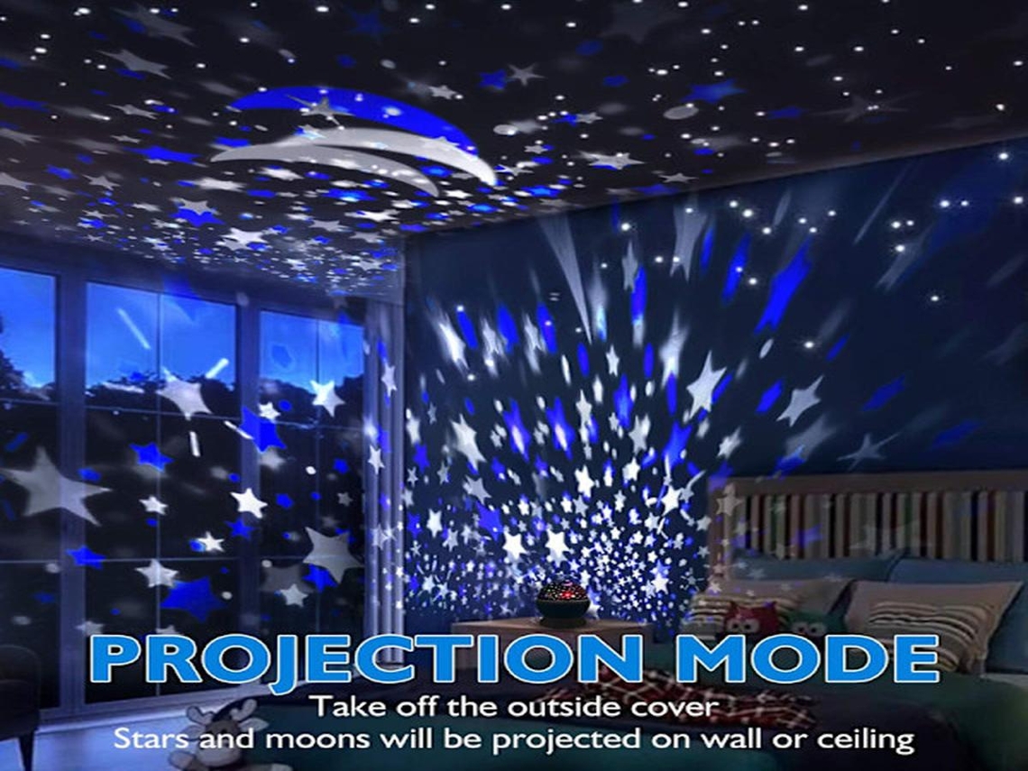 Projetor de estrelas infantil Lurelia 360° com 12 núcleos, USB/tomadas e luz noturna, luz noturna decorativa.