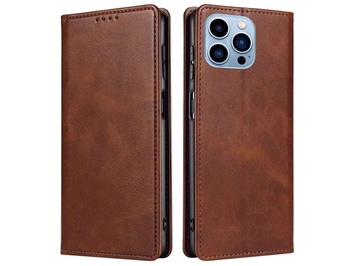 Capa Em Couro Pu, Magnético Para Apple Iphone 16 Pro Max - Castanho