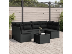 Jogo de Sofá 7 Peças P/ Jardim C/ Almofadões Vime Pe Preto Dkd Home Decor