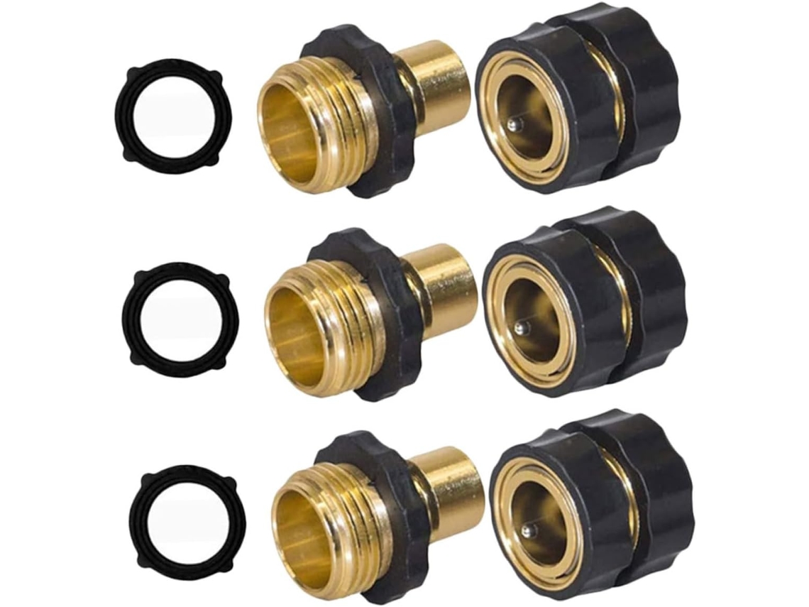 Conjunto De 3 Conectores Rápidos Latão Para Mangueira Jardim, Macho E