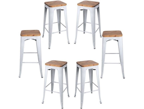 Pack 6 Bancos  Torix (Branco - 43 x 76 x 43 cm - Madeira - Aço Reforçado)