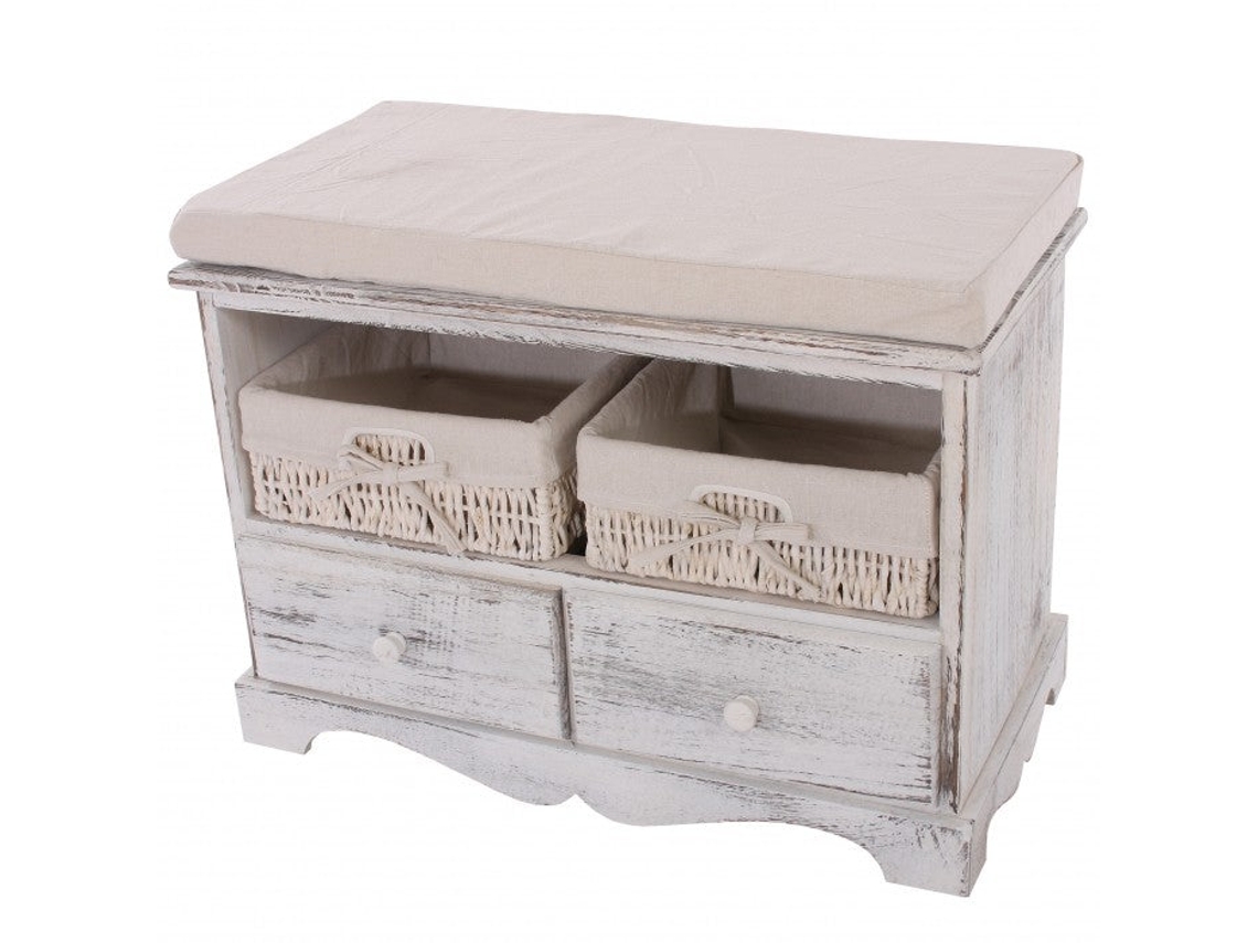Banco de Madeira Com 2 Cestos E Gavetas Branco 42X62X33Cm Ban04024 MOBIKASA