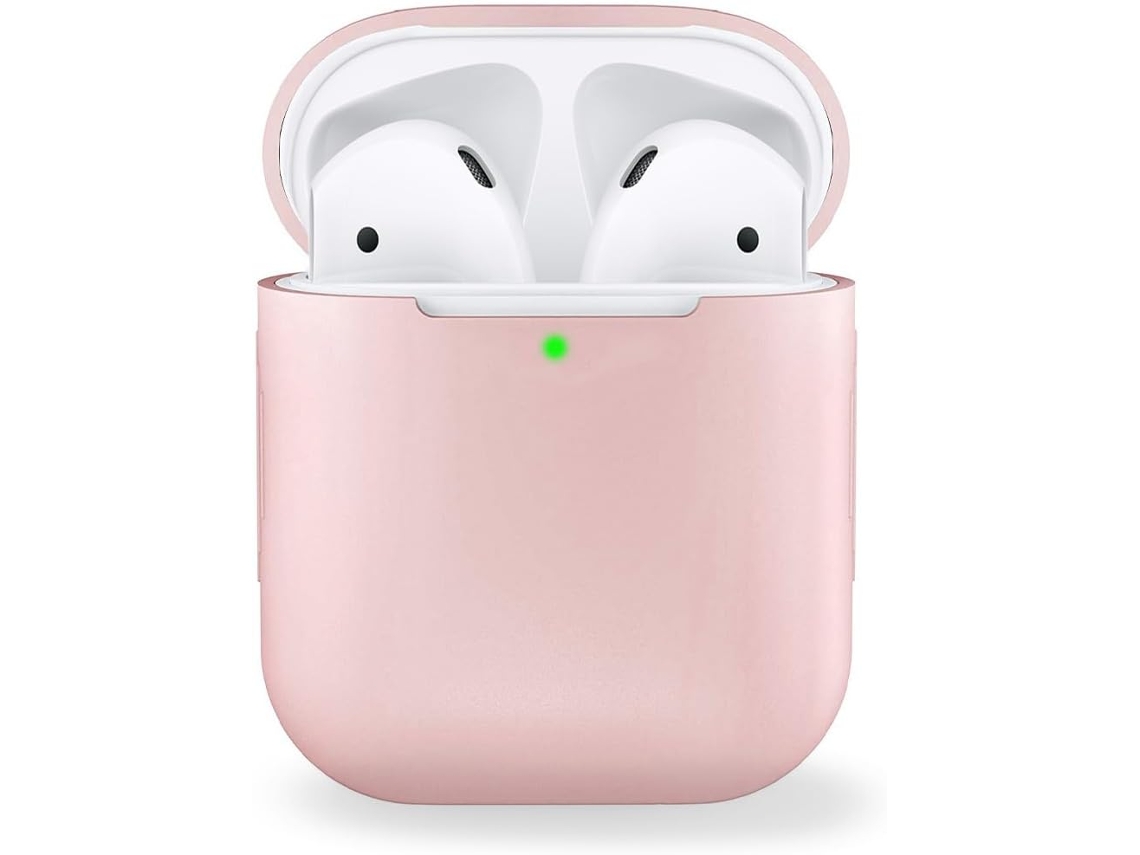 Capa Silicone Rosa Para Airpods 1/2, Compatível Carga Qi