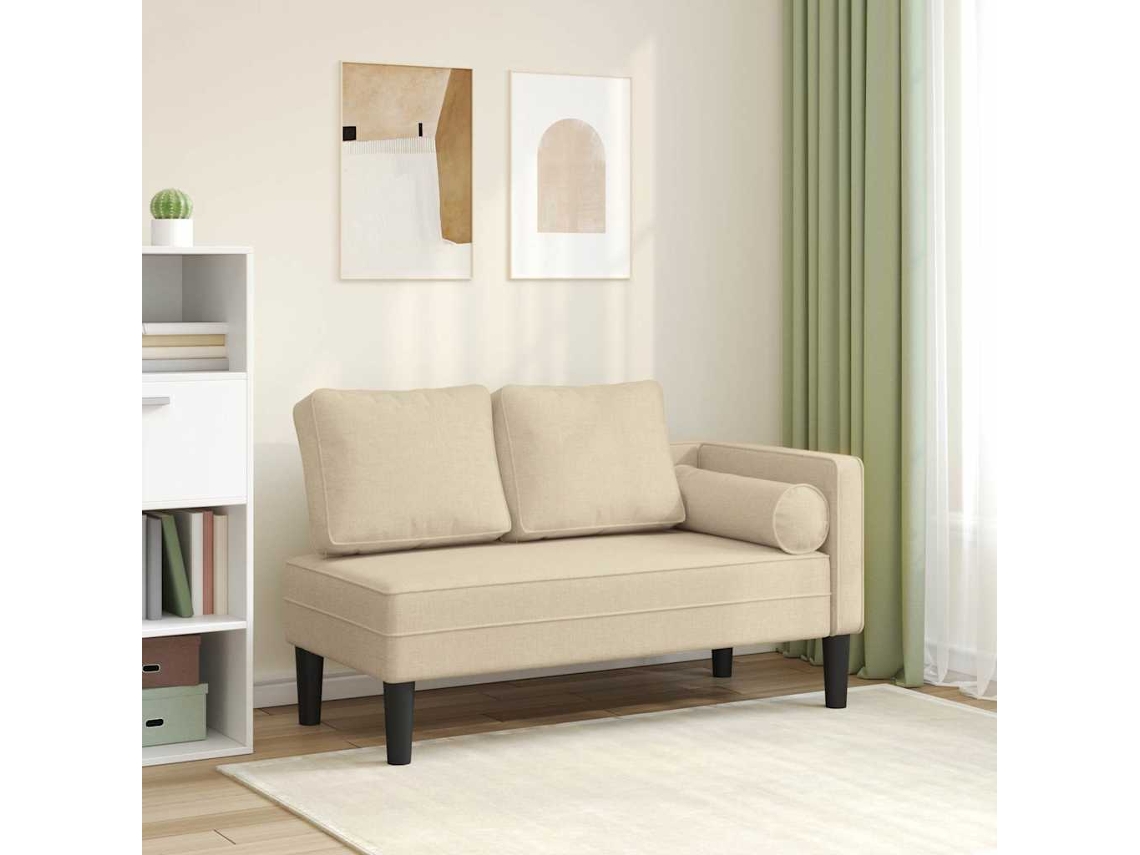 Vidaxl Chaise Lounge Com Almofadões Tecido Creme