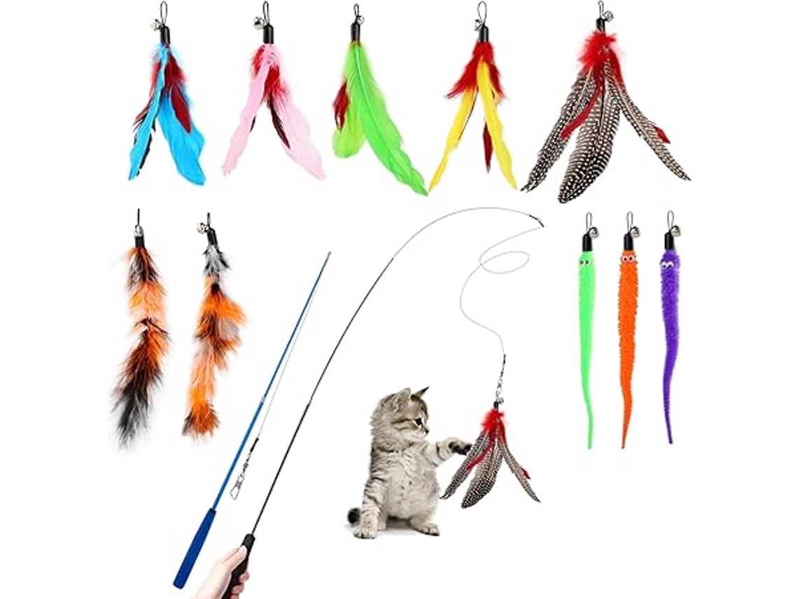 Brinquedos para Gatos com Penas Conjunto de 12 Peças, Gatos Interativos, Sinos, Ideal para Crianças, Educativo, Durável, Perfeito para Cr STELASPLEN