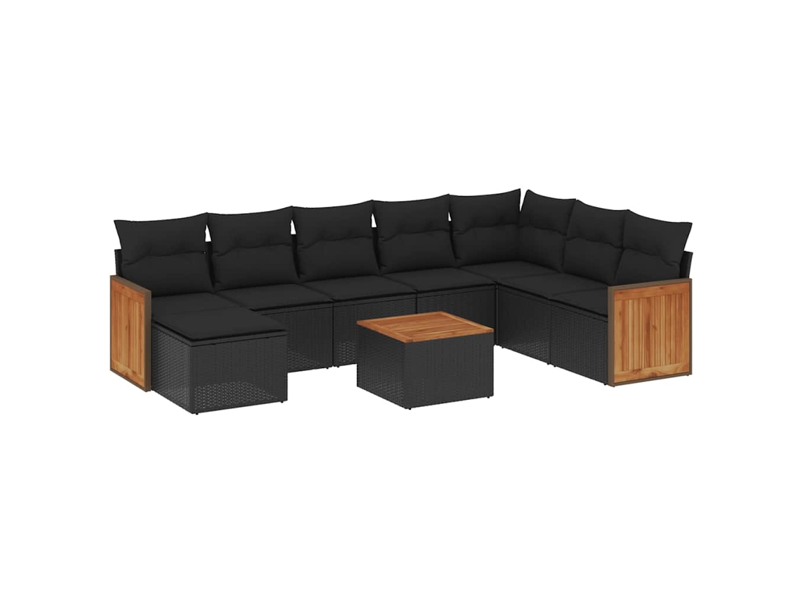Maison Exclusive - 9 Pcs Conjunto De Sofás P/ Jardim C/ Almofadões Vime Pe Preto