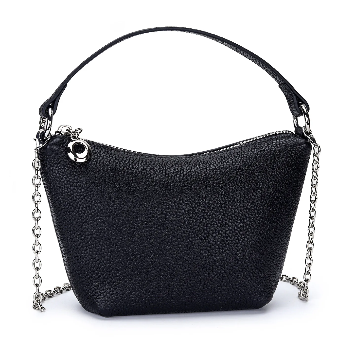 Bolsa Transversal Feminina De Couro Preto, Pequena E Elegante, Com Alça De Corrente.