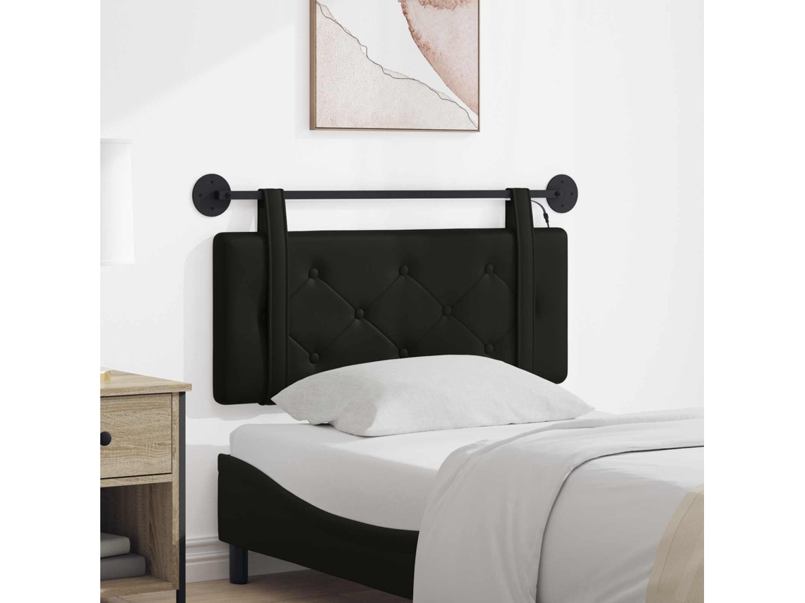 Vidaxl Cabeceira Suspensa Com Luz Led Preto Couro Sintético