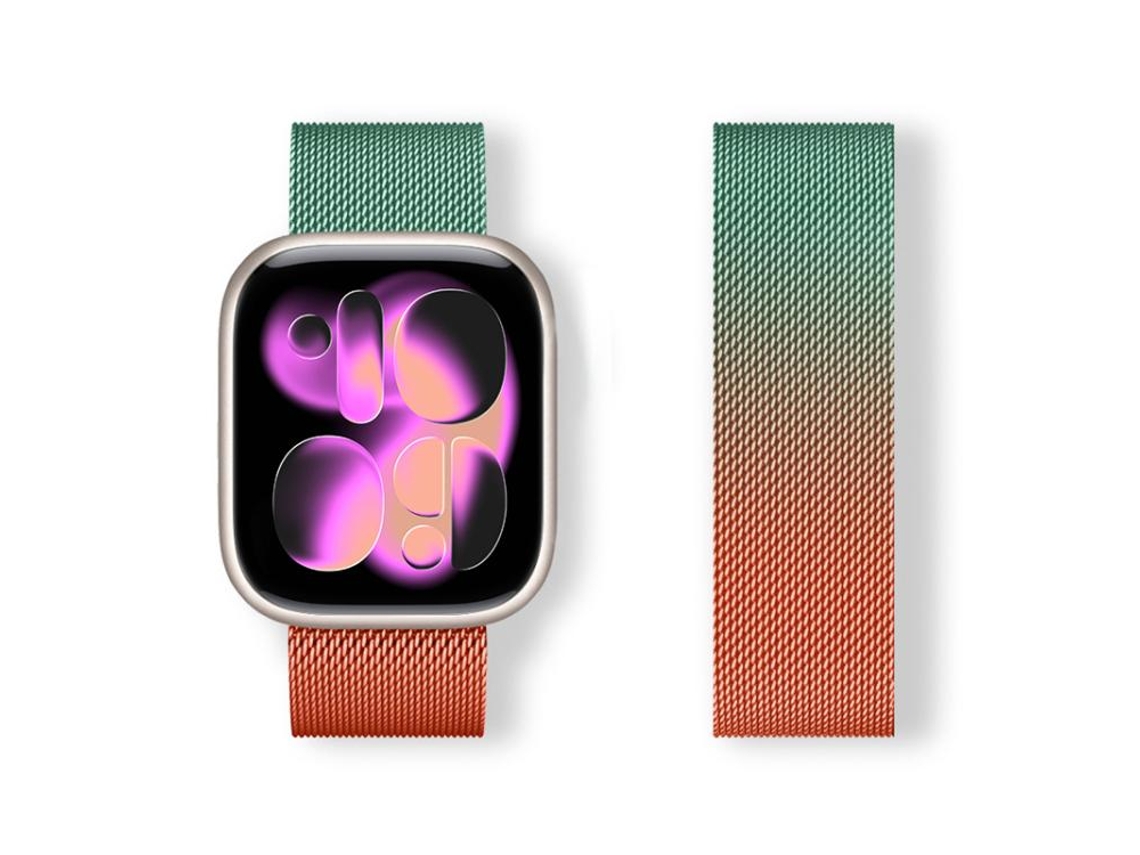 Bracelete para Apple Watch 42/41/40/38mm Aço Inoxidável Magnético Milanese Loop Verde e Laranja Degradê XIAOMOYU