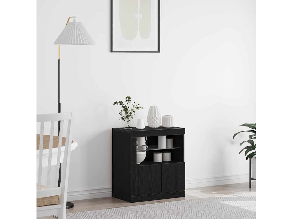 Vidaxl Aparador Led Preto 60,5 X 37 X 67 Cm Derivados De Madeira