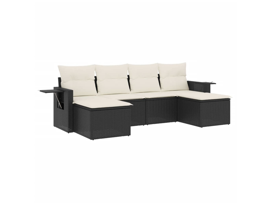 Conjunto Sofás de Jardim 6 Pcs com Almofadões Vime Pe Preto MAISON EXCLUSIVE (6 pcs)