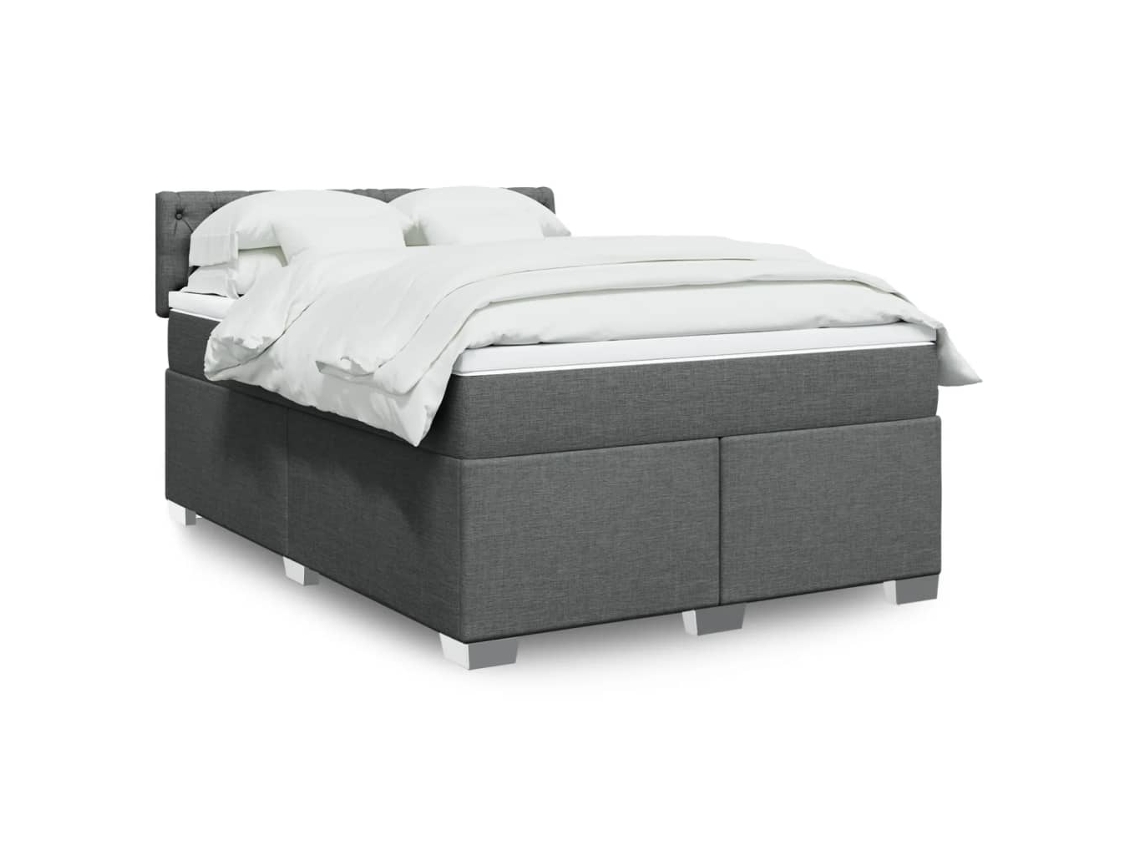 Vidaxl Cama Com Molas/colchão 140x200 Cm Tecido Cinzento-escuro