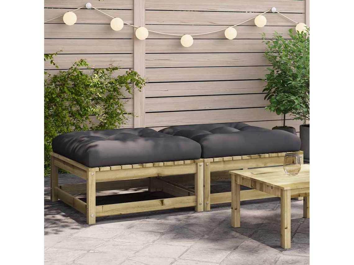 Vidaxl Apoios De Pés P/ Jardim C/ Almofadões 2 Pcs Pinho Impregnado
