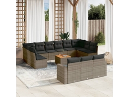 Vidaxl 14 Pcs Conjunto Sofás P/ Jardim C/ Almofadões Vime Pe Cinzento