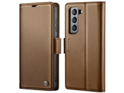 Capa Para Samsung Galaxy S21 Fe 5g Borboleta Fivela Litchi Textura De Telefone De Couro Rfid Antirroubo Marrom