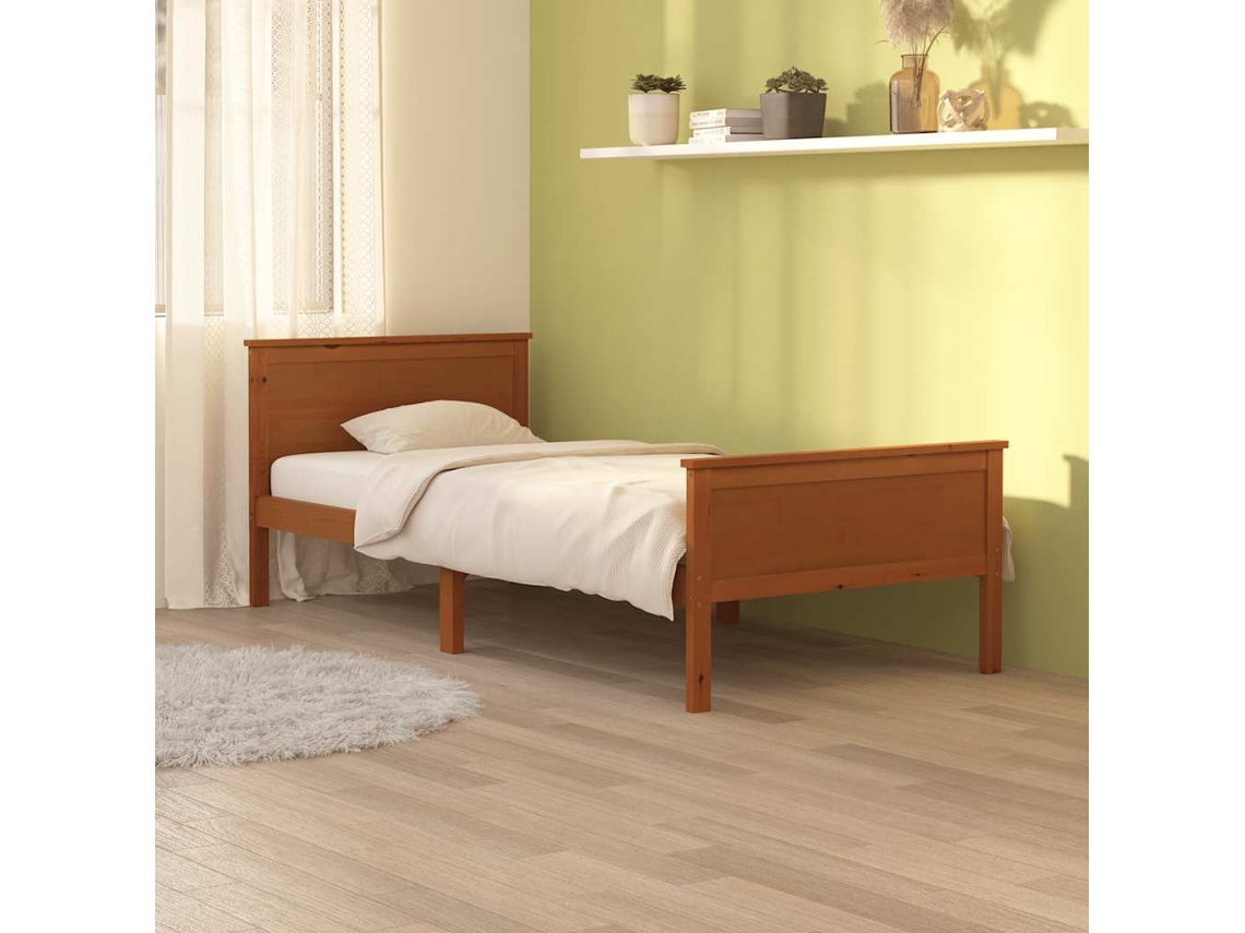 Vidaxl Estrutura De Cama 100x200 Cm Madeira Pinho Maciço Castanho Mel
