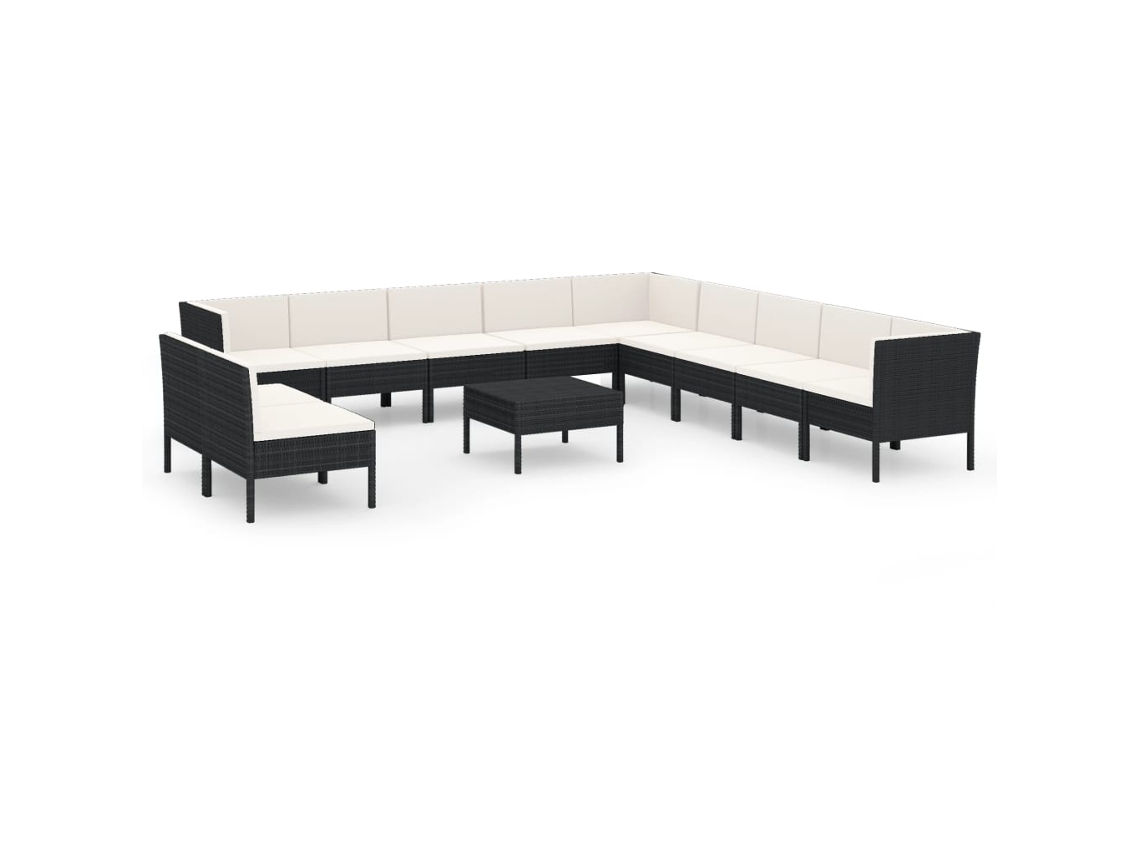 Conjunto de 12 Pcs Lounge de Jardim com Almofadões Vime Preto MAISON EXCLUSIVE