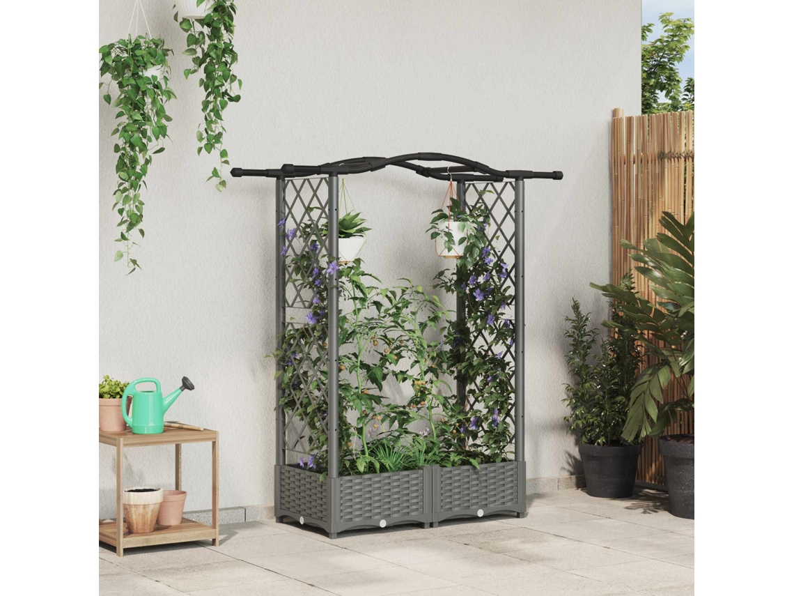 Vidaxl Cama Elevada Com Treliça E Telhado Cinzento-claro Pp