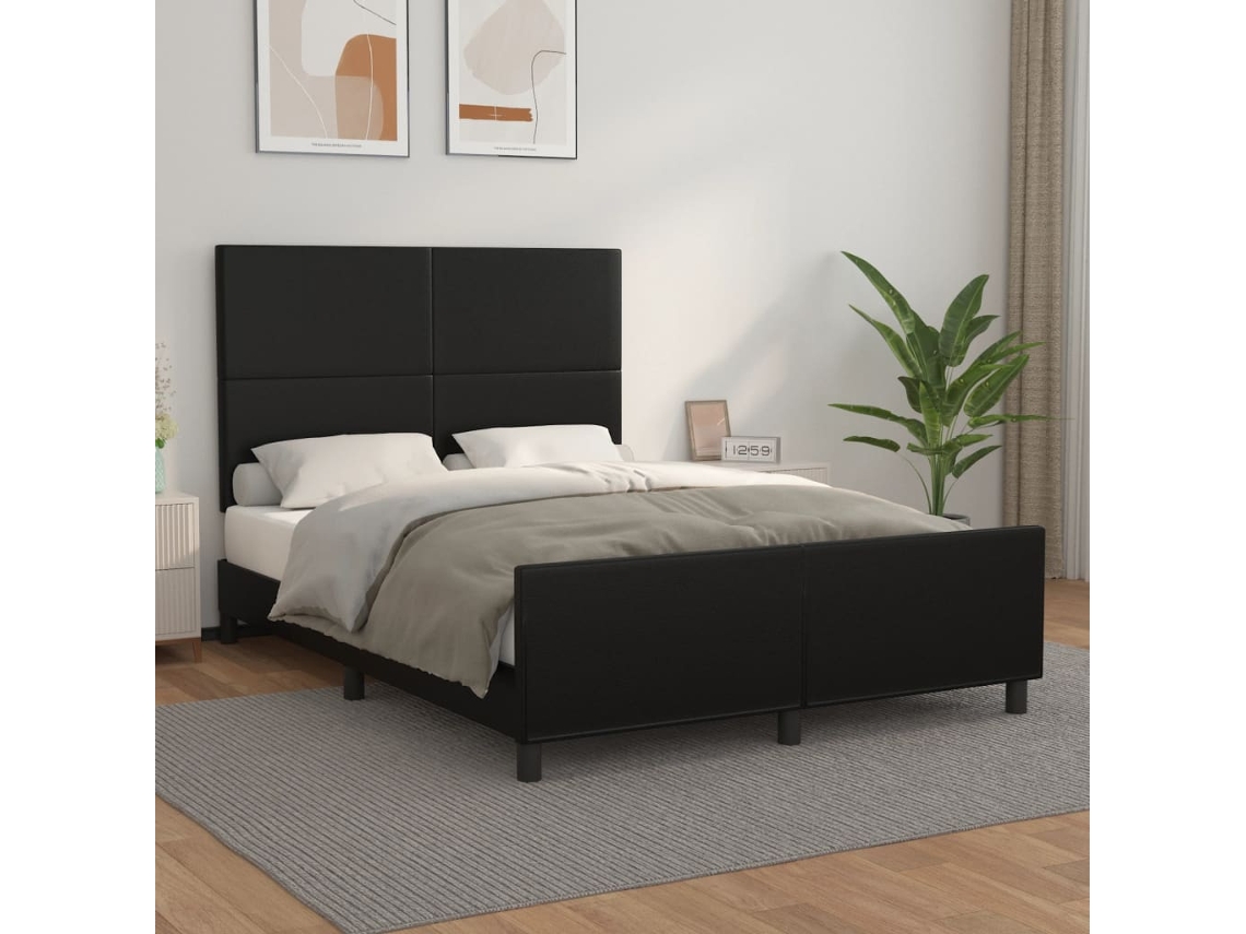 Vidaxl Estrutura Cama C/ Cabeceira 140x200 Cm Couro Artificial Preto