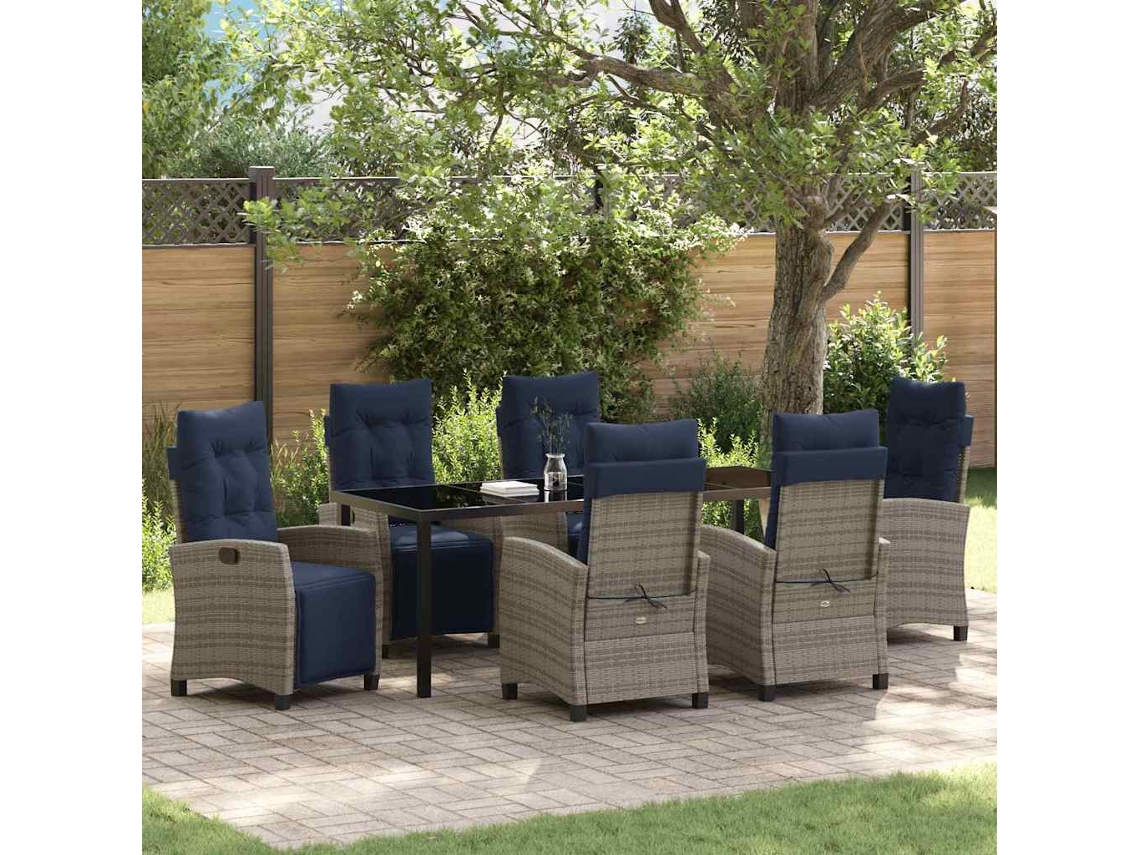 Vidaxl Conjunto De Jantar Para Jardim 7 Unid. Cinzeto Vime Pe