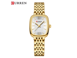 Relógio Feminino Elegante, Design Quadrado, Pulseira de Aço, Simples e Casual. MDUG (pulseira Dourada, Caixa Dourada, Mostrador Branco)