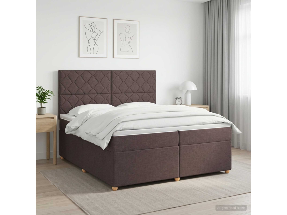 Vidaxl Cama Box Spring Com Colchão Marrom Escuro 200 X 200 Cm Tecido