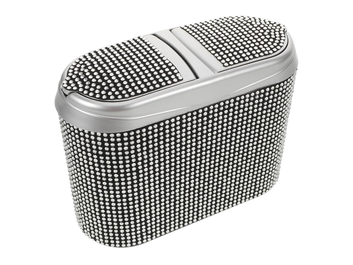 Lixeira De Carro Brilhante Com Tampa De Abertura Dupla, Decoração Com Strass De Cristal Branco, Tamanho Grande.