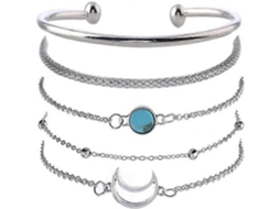 Conjunto De 5 Pulseiras De Prata Com Pingente De Lua, Turquesa E Pérolas, Para Mulheres E Meninas. Nostalgia88