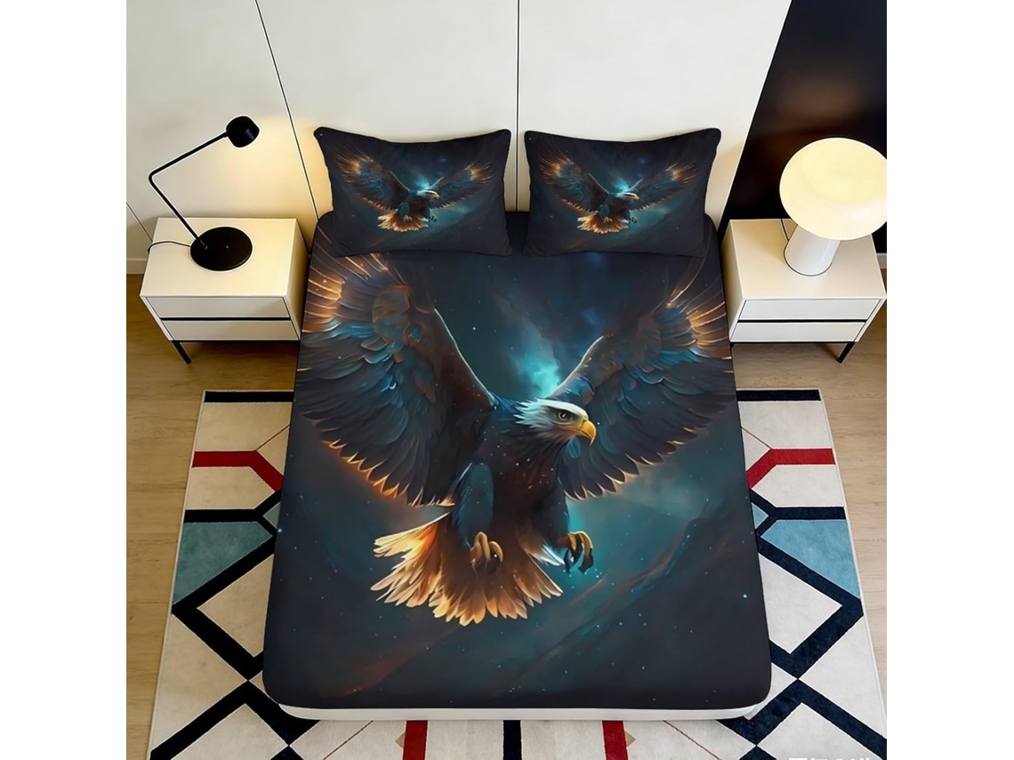 Conjunto de Cama com Estampa 3d Águia em Vo Microfibra Fronha 200x25cm
