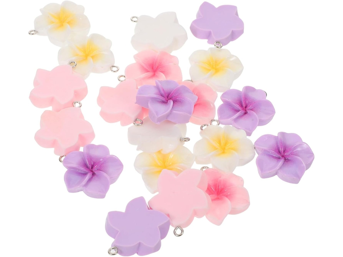 Ciieeo 60 Pendentes Plumeria Em Resina Colorida, Leves E Resistentes, De Cinco Peças Com Design Floral Tropical