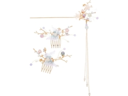 Palo De Pêlo De Pedra Brilhante E Pérola Em Forma De Flor, Pente Vintage Com Laço Para Coque Feminino