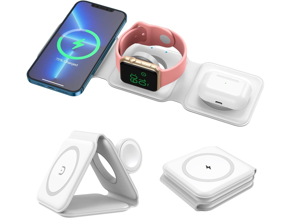 Carregador Sem Fio Estação De Carregamento Apple Carregador Magnético Sem Fio Dobrável 3 Em 1 Para Iphone 15 14 13 12 Pro Max Watch E A