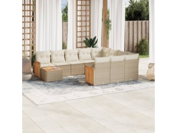 Vidaxl 11 Pcs Conjunto Sofás de Jardim C/ Almofadões Vime Pe Bege
