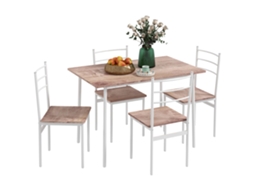 Conjunto 5pçs, Mesa + 4 Cadeiras Pés Aço 110x70x75cm, Madeira Natural+branco.