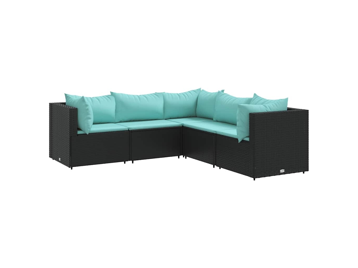 Conjunto 5 lounge de jardim c/ almofadões VIDAXL vime PE preto