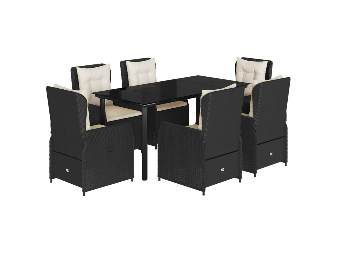 Conjunto de 7 Jantar para Jardim com Almofadões Vime Pe Preto MAISON EXCLUSIVE