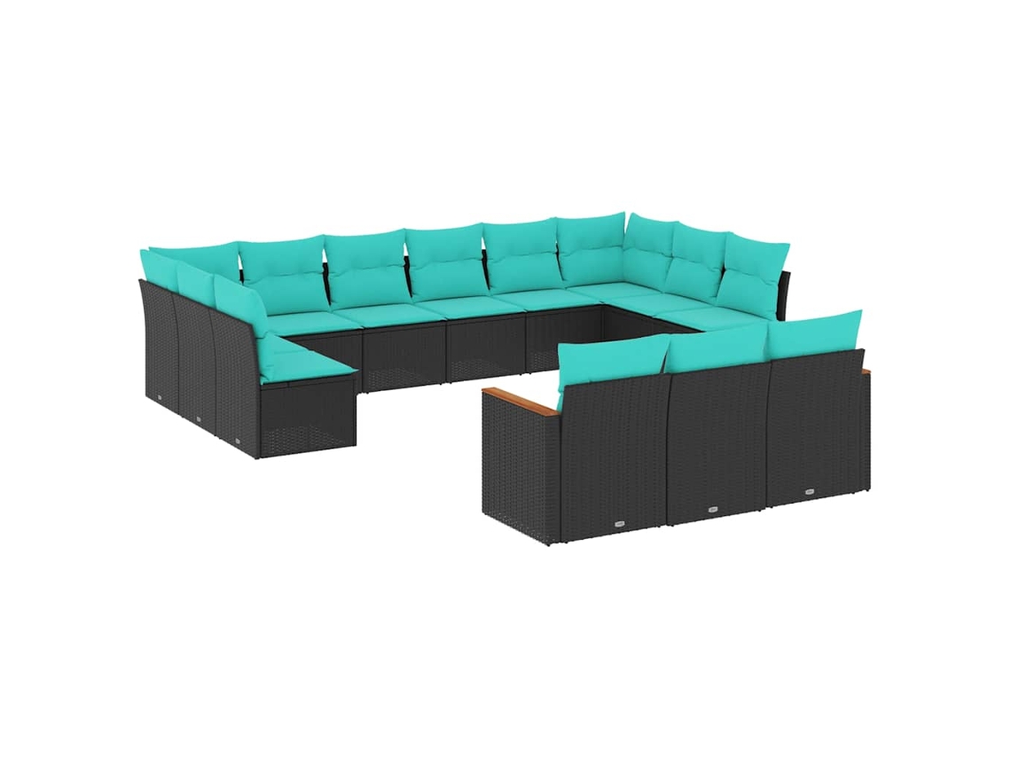 Conjunto de Sofá de Jardim, 13 Peças, Almofadas, Rattan Preto MAISON EXCLUSIVE