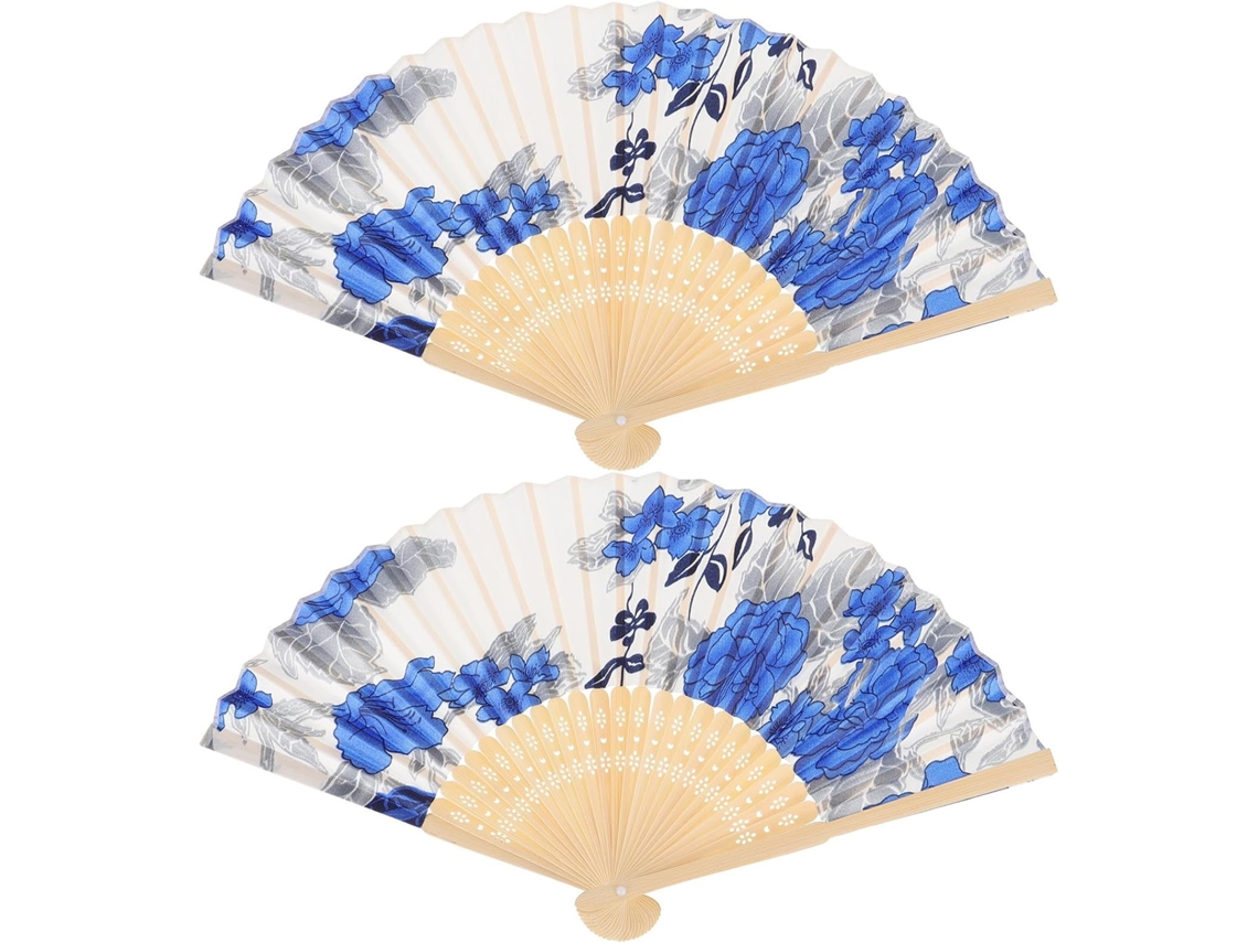2 Peças Éventail À Main En Soie Chinoise Pliant Motifs Délicats En Bois,