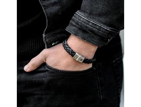 Bracelete De Couro Preto Trançado Mate Rr M0025 S Tamanho 17,5 Cm M Rebelrose