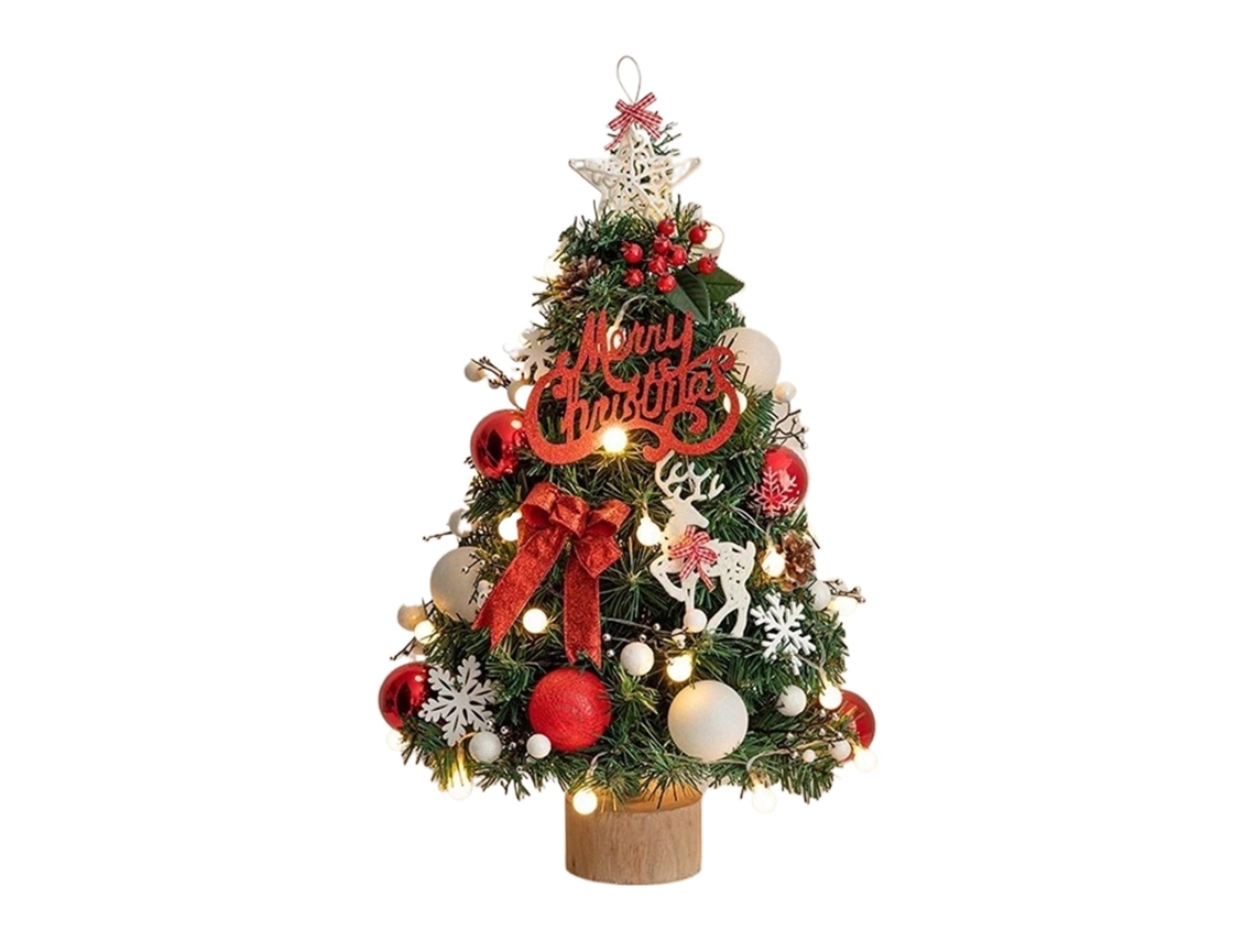 Árvores de Natal artesanais de 45 cm, mini árvores de Natal com luzes de corda e enfeites, pequena árvore de Natal de mesa, árvore Ehstmind