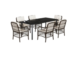 Conjunto de 7 Jantar para Jardim com Almofadões Vime Pe Castanho MAISON EXCLUSIVE