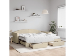 Vidaxl Sofá-cama Com Gavetão E Gavetas 100x200 Cm Tecido Cor Creme