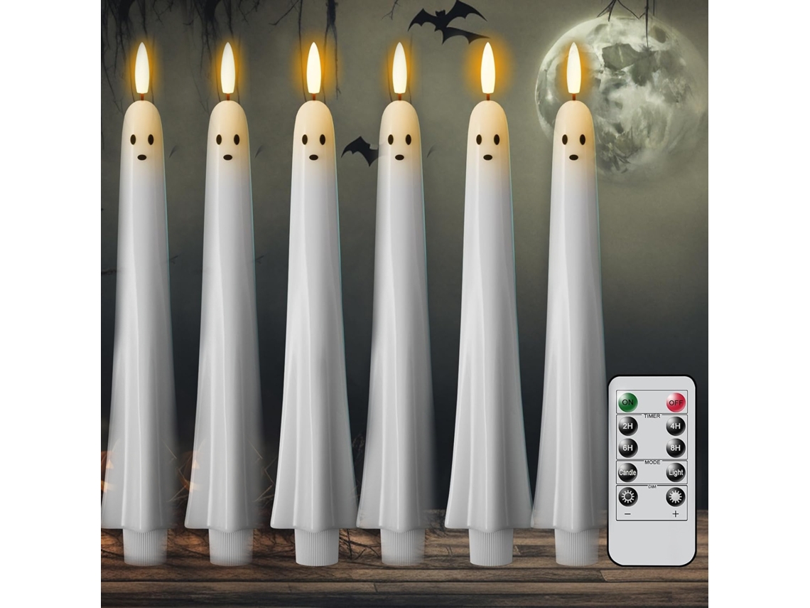6 Velas de LED Fantasma para o Halloween, Decoração de Luz Noturna com Efeito Tremulante para Festas de Fim de Ano, 6 Unidades BRILVIBERA