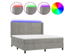 Cama Box Spring com Colchão LED Veludo Cinzento Claro MAISON EXCLUSIVE (180x200 cm)