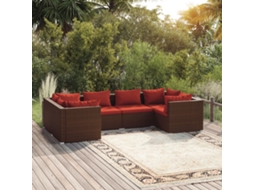 Vidaxl 6 Pcs Conjunto Lounge Jardim C/ Almofadões Vime Pe Castanho