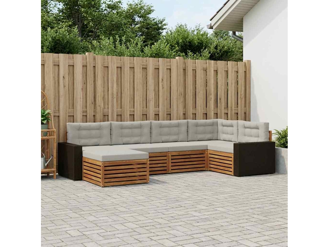 Vidaxl Conjunto De Sofás Para Exterior 6 Pcs Natural E Cinzento-claro