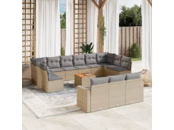 Vidaxl 14 Pcs Conj. Sofás Jardim C/ Almofadões Vime Pe Bege Misturado