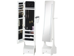 Joalheiro De Pé Com Espelho Luz Armário Para Jóias Com De Corpo Inteiro 3 Ângulos Ajustáveis Com Gaveta E Suporte Para Secador 37x30x158cm Branco