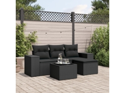 Vidaxl 5 Pcs Conjunto Sofás De Jardim Com Almofadões Vime Pe Preto