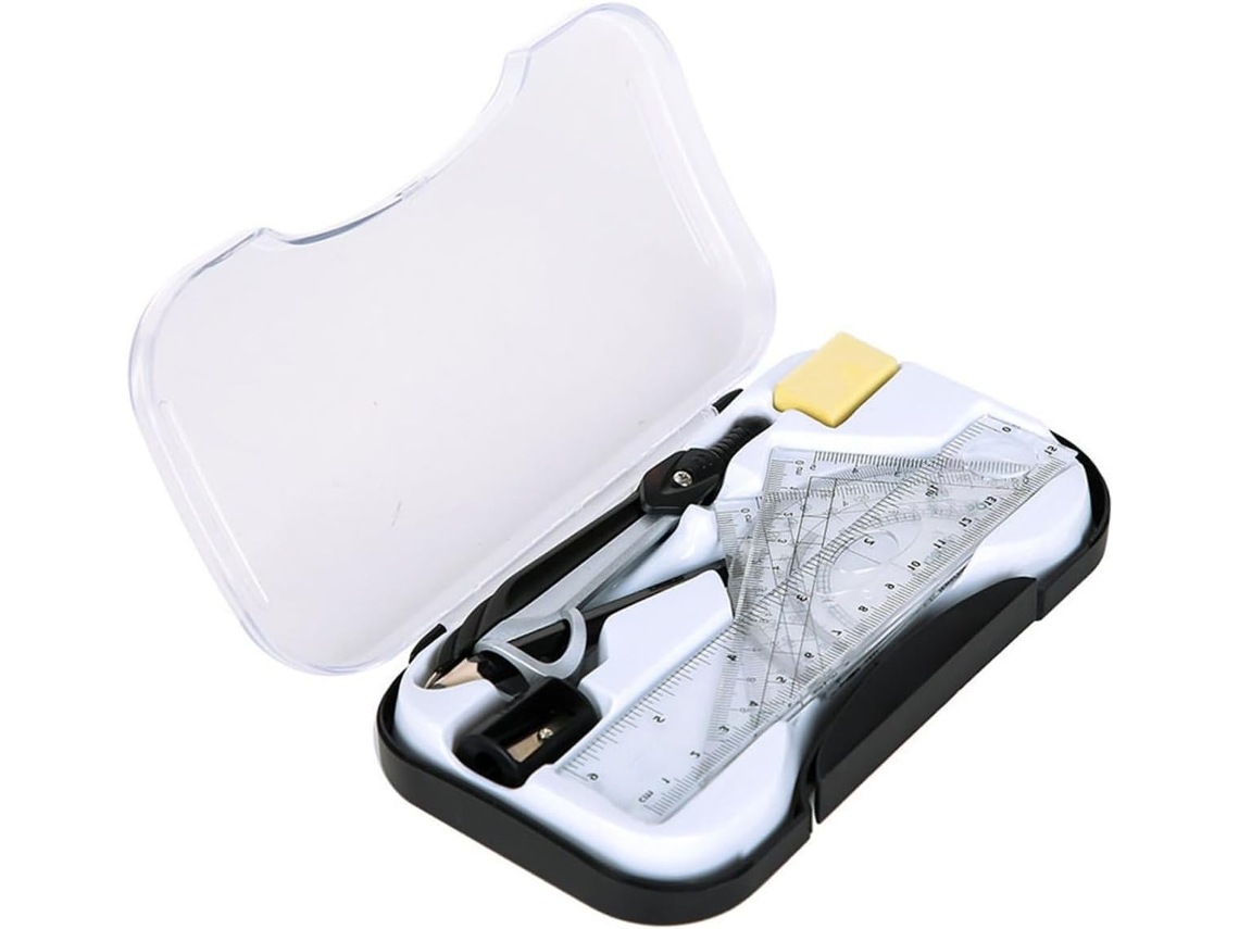 Kit De Desenho Profissional Com 8 Peças: Borracha, Régua Plástico E